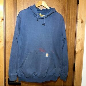 Carhartt Mens M Blue Hoodie Original Fit Workwear‎ Paint Splatter Distressed USA